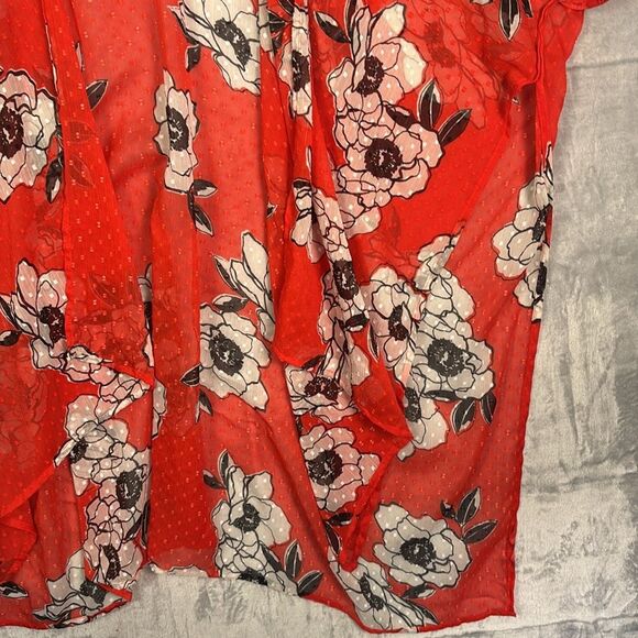 Lane Bryant Bright Red White Tropical Floral Wrap Bathing Suit Cover Up One Size - Picture 4 of 9